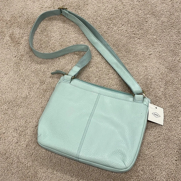 NWT FOSSIL FOSSIL Tessa Misty Jade Leather Cowhide Crossbody Bag - Picture 12 of 13